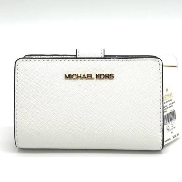 Michael Kors Bifold Zip Chain Wallet Optic White - Picture 2 of 9